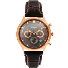 Fossil Heritage Leather Strap Watch Brown