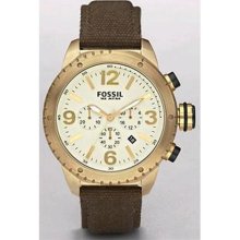 Fossil Men's DE5005 Brown Cloth Quartz Watch with White Dial