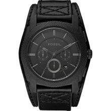 Fossil Men's Machine FS4617 Black Leather Quartz Watch with Black Dial