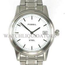 Fossil Steel Mens All Stainless White Dial Silvertone Wr 50m/165 Ft.