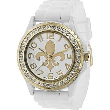 Geneva Platinum 6886 Women's Rhinestone Fleur De Lis Silicone Watch
