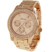 Geneva Platinum Rc90738 Women's Cz Accented Link Watch -rgold