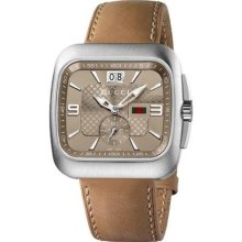 Gucci G-coupe Men's Stainless Steel Case Date Brown Leather Watch Ya131312