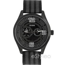 Guess Men Canvas Band Ion Plated Steel Watch Black W13580g1 Nwt+10yr Warranty