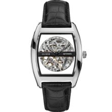 GUESS Silver-Tone Automatic Skeleton Watch