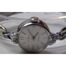 Helbros Ladies 17Jwl Diamond Silver Watch w/ Bracelet