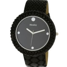 Henley Ladies Black Decorative Cut Watch