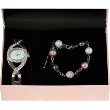 Henley Ladies Diamante Matching Pearl Bracelet Women's Quartz Watch With Mother Of Pearl Dial Analogue Display And Silver Stainless Steel Plated Bracelet H1352.5