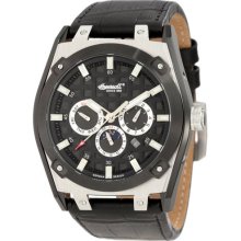 Ingersoll Mens Mandan Stainless Watch - Black Leather Strap - Bla ...