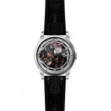 Invicta 12403 Men's Vintage Silver Skeleton Dial Black Leather Strap S