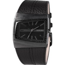 Kahuna Men's Quartz Watch With Black Dial Analogue Display And Black Leather Strap Kus-0070G