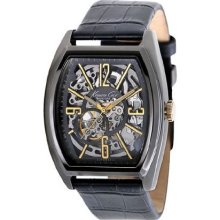 Kenneth Cole Mens New York Automatic Stainless Watch - Black Leather Strap - Skeleton Dial - KC1895