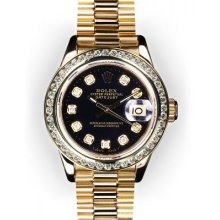 Ladies Black Dial Channel Set Bezel Rolex President (573)