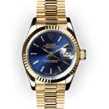 Ladies Blue Stick Dial Fluted Bezel Rolex President (1190)