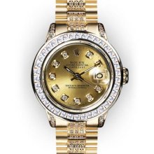 Ladies Champagne Dial 2.0ct Princess Cut Bezel Rolex Super President