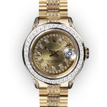 Ladies Champagne String Dial Princess Cut Bezel Rolex Super President