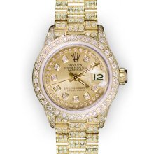 Ladies Full Pave Champagne String Dial Rolex Super President (406)