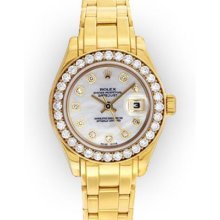 Ladies Mother of Pearl Diamond Dial Beadset Bezel Rolex Pearlmaster