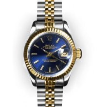 Ladies Two Tone Blue Stick Dial Fluted Bezel Rolex Datejust (987)