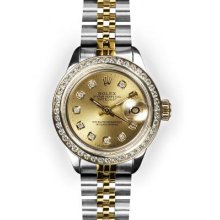 Ladies Two Tone Champagne Dial Channel Set Bezel Rolex Datejust (603)