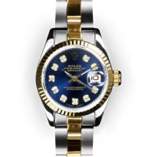 Ladies Two Tone Oyster Blue Dial Fluted Bezel Rolex Datejust (555)