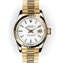 Ladies White Stick Dial Fluted Bezel Rolex President (1195)