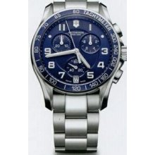 Large Blue Dial Chrono Classic Stainless Steel Watch