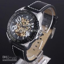 Low Price 5pcs Big Numerals Black Case Leather Automatic Mechanical