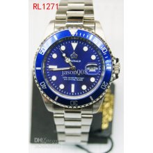 Luxury Men Watch Noble Crown Reginald Blue Dial Bezel Date Stainless