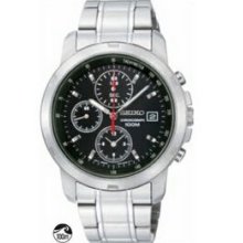 Men`s Seiko Silver Chronograph Watch W/Black Face