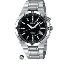 Men`s Silver Seiko Kinetic Watch W/ Black Face