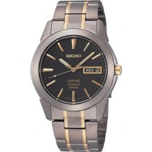 Men Seiko SGG735 Dress Two Tone Titanium Quartz Sapphire Charcoal