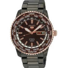 Men Seiko SRP132 Black Stainless Steel Automatic Rose Two Tone Brown