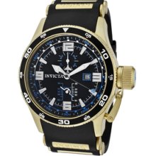 Men's Aviator GMT Black Dial 18K Gold Plated SS Case Black