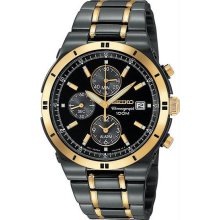 Men's Black Two Tone Stainless Steel Alarm Chronograph Black Dial