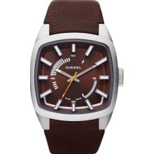 Men's brown diesel leather band watch dz1528