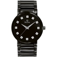 Men's Bulova Black Ion-Plated Bracelet Watch with Diamond Markers and