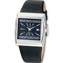 Mens Charles Hubert Stainless Steel Black Leather Watch