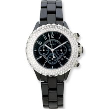 Mens Chisel Black Ceramic CZ Bezel Chrono Watch