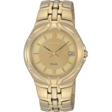 Men's Gold Tone Stainless Steel Case and Bracelet Solar Gold Dial