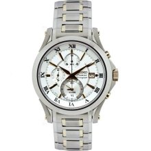 Men's Premier Chronograph Alarm White Dial Two Tone Stainless Ste ...