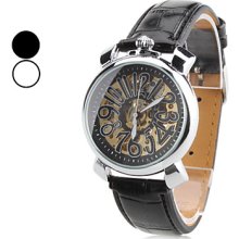 Men's PU Analog Automatic Wrist Watch with Hollow Engraving (Black)