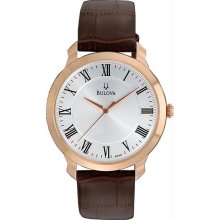 Men's Rose Gold Tone Stainless Steel Case Dress Collection Brown Leath