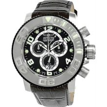 Men's Sea Hunter Chronograph Stainless Steel Case Black Dial Leather Strap