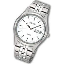 Men's Seiko Solar Stainless Steel Watch with White Dial (Model: