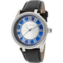 Men's Silver/Blue Dial Black Genuine Leather ...