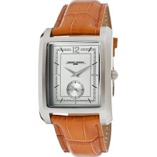 Men's Silver Dial Cognac Genuine Leather ...