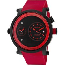 Men's Specialist World Time Black Dial Black IP Case Red Silicone