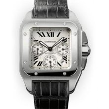 Men's Stainless Steel Alligator Cartier Santos 100 XL Chronograph