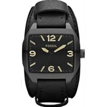 Men's Stainless Steel Case Leather Strap Quartz Black